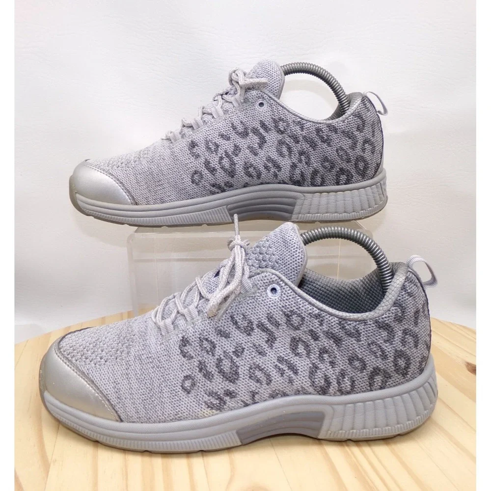 Orthofeet Coral 980 Shoes Womens Gray Leopard Size 9.5 D Wide Lace Up Sneakers